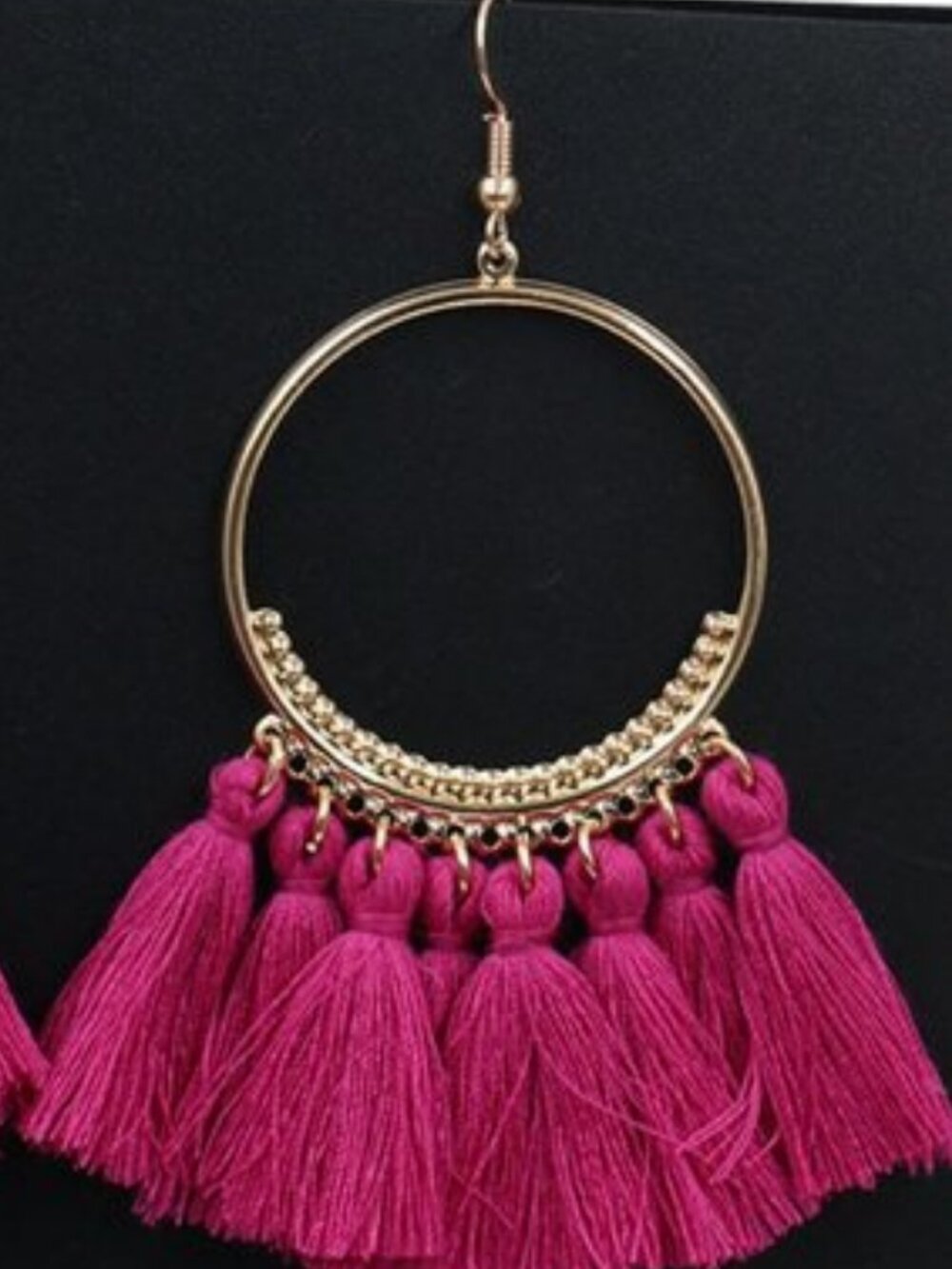 Dark Pink Fashion Jewelry Bohemian Hoop Earrings Handmade Tassels